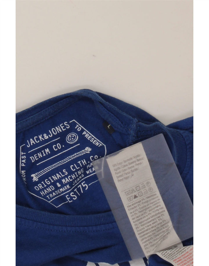 Jack & Jones Top grafico da uomo a maniche lunghe in cotone blu grande