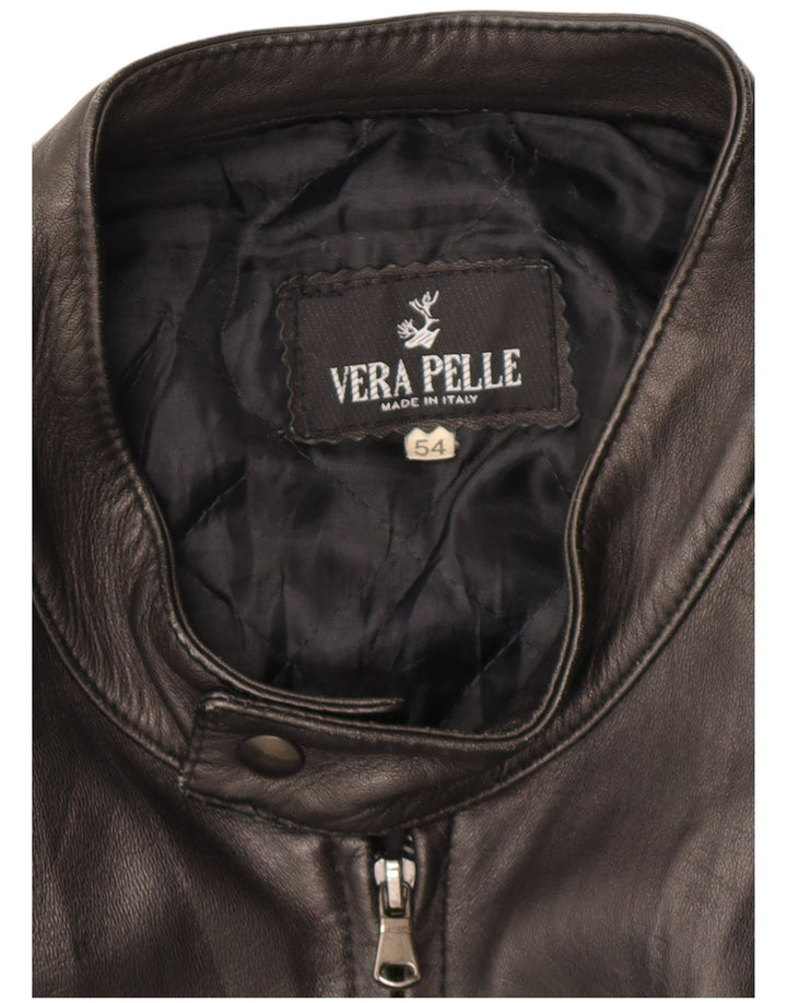 Giacca in pelle vintage da donna con zip IT 54 2XL Pelle marrone