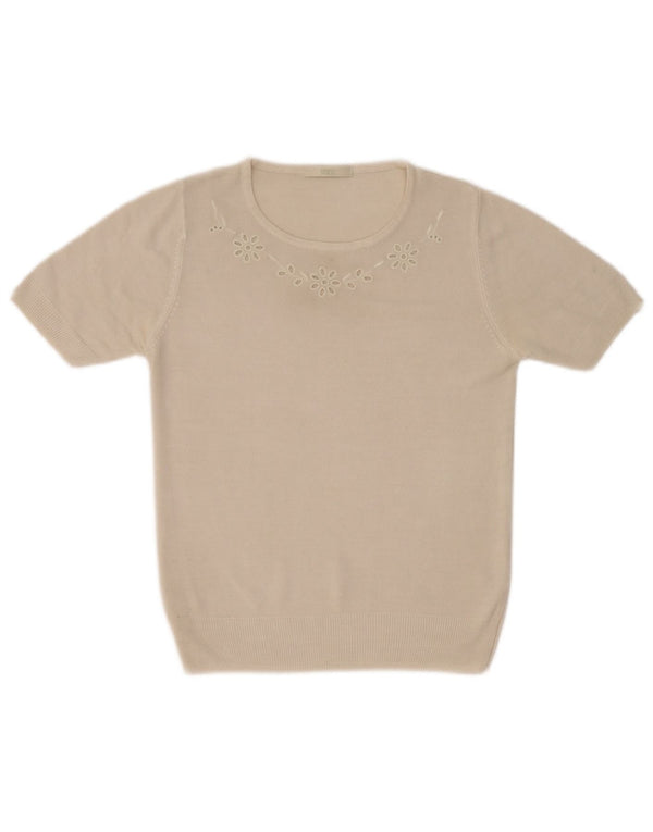 Maglione maglione girocollo da donna Marks & Spencer UK 8 piccolo floreale beige