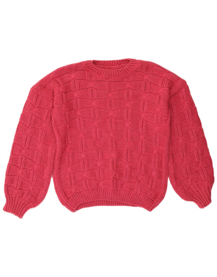 Maglione maglione girocollo da donna vintage UK 14 grande rosa