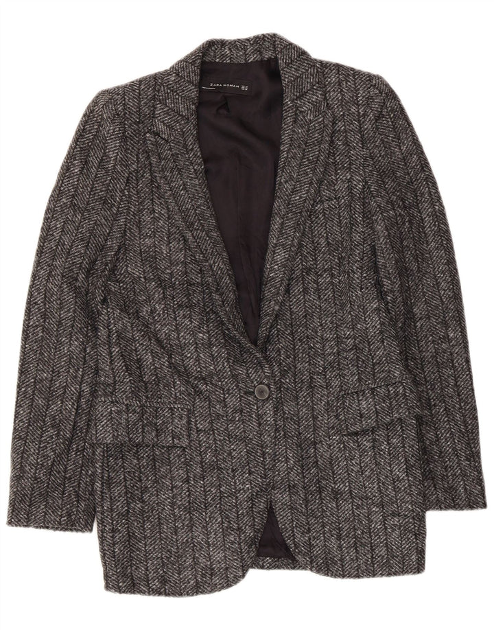 Giacca blazer a 1 bottone da donna Zara UK 6 XS poliestere grigio a spina di pesce