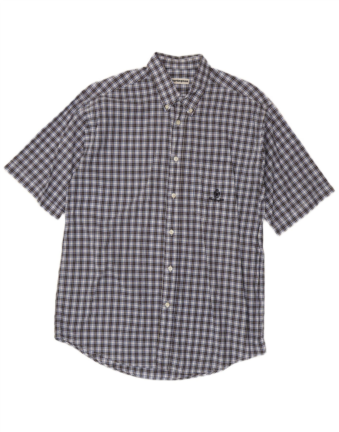 Camicia a maniche corte da uomo Burlington in cotone a quadri blu grandi