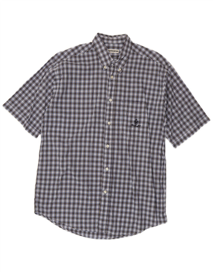 Camicia a maniche corte da uomo Burlington in cotone a quadri blu grandi