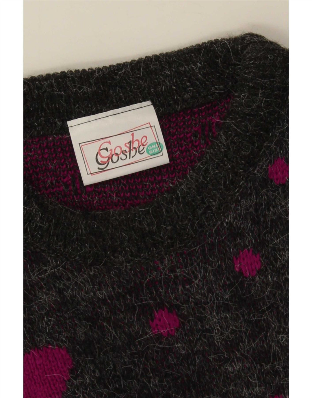 Maglione vintage da donna con scollo a barchetta lungo, taglia unica, grigio maculato