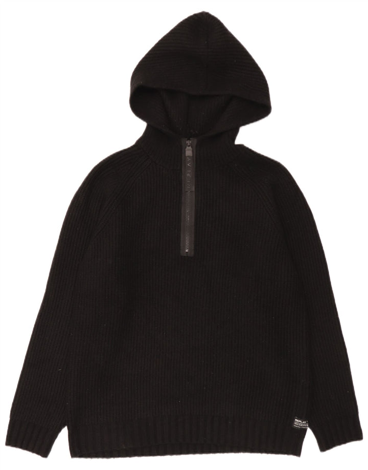 Maglione maglione con cappuccio da uomo Replay grande poliestere nero