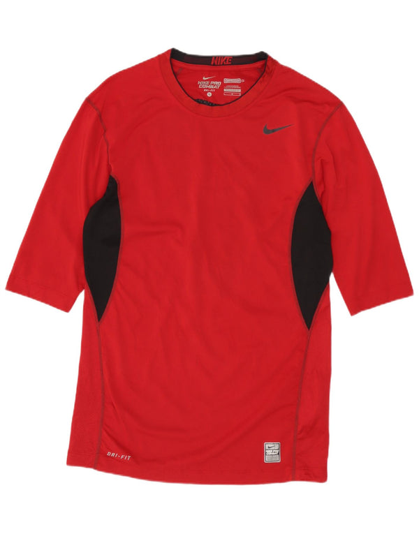 NIKE Top grafico da donna manica 3/4 UK 14 Large Rosso Colourblock Poliestere