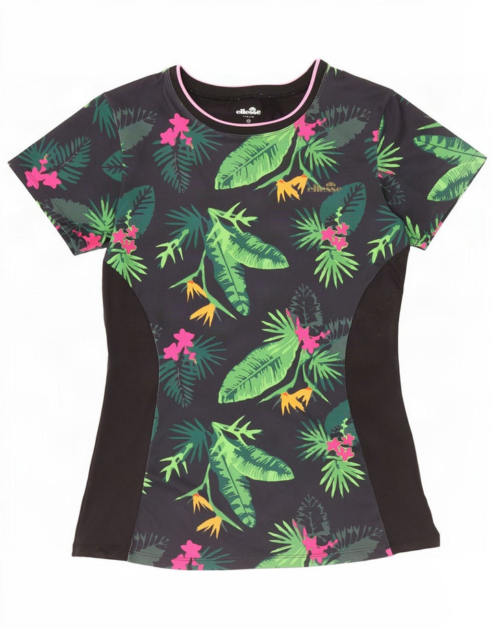T-shirt grafica da donna Ellesse Top UK 12 poliestere floreale nero medio