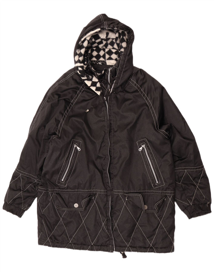 Cappotto vintage da donna oversize con cappuccio, giacca a vento EU 40 medio nero