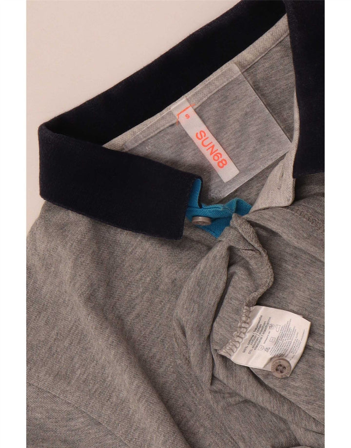 Polo da uomo Sun68 piccola in cotone color block grigio