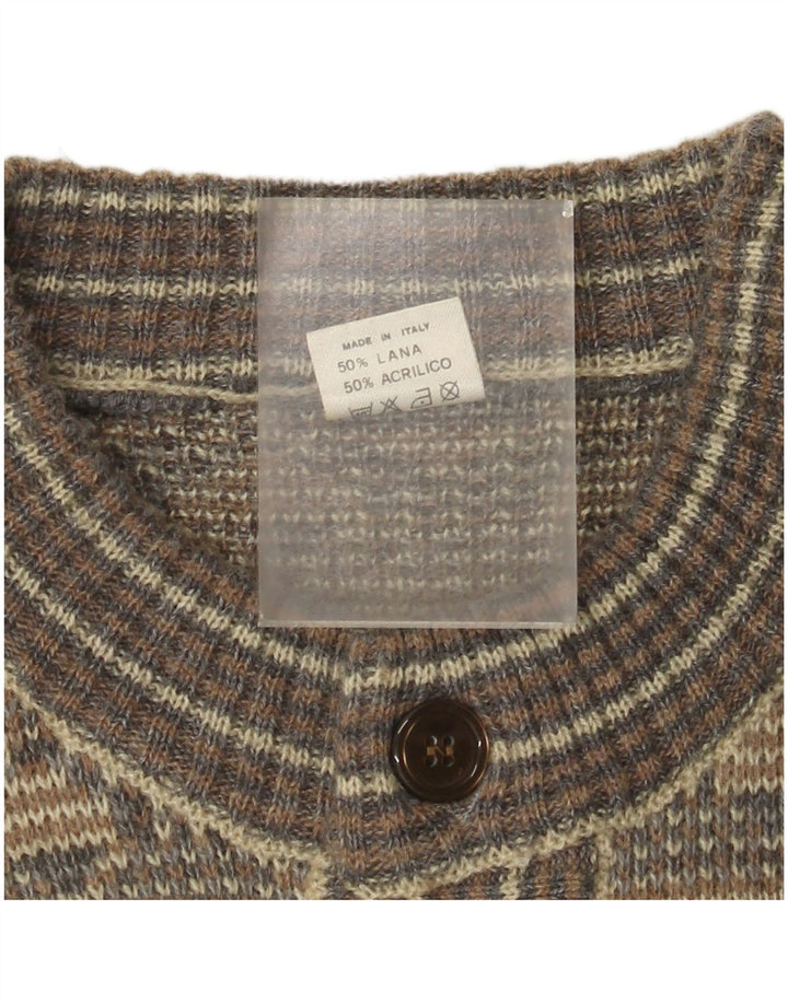 Maglione cardigan da uomo vintage in lana Fair Isle grigio medio