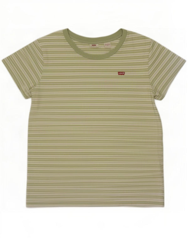 Levi's Womens T-Shirt Top UK 16 Large Green Striped Cotton