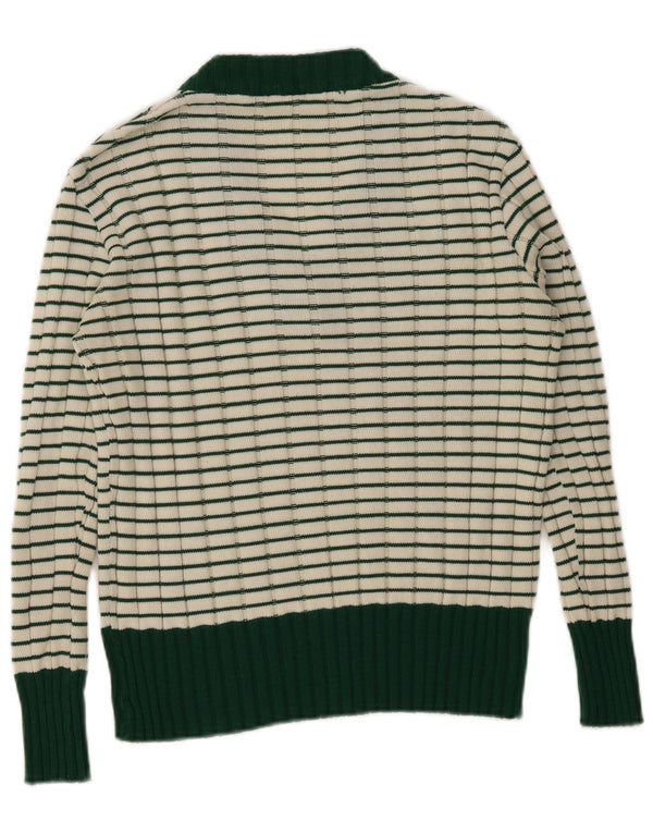 Maglione vintage da donna con scollo a V IT 42 a righe verde medio
