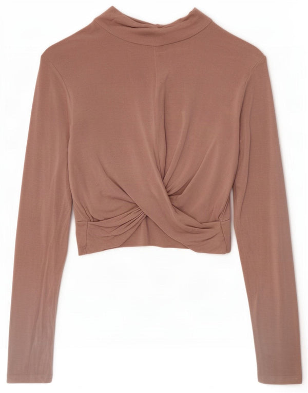 Topshop Donna Crop Top Manica Lunga UK 8 Small Rosa Viscosa