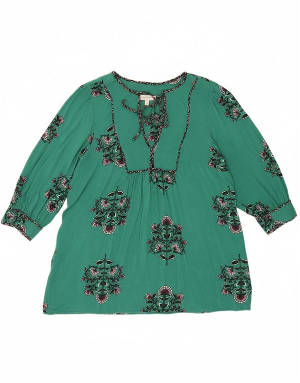Monsoon Camicetta da donna con maniche a 3/4 Top UK 14 Viscosa floreale verde medio