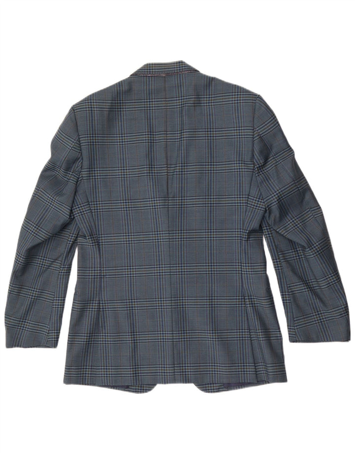 Giacca blazer vintage da uomo a 2 bottoni IT 50 grande lana a quadri blu