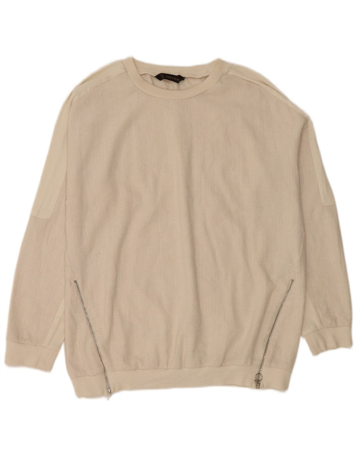 Felpa da donna Zara UK 16 grande in cotone bianco sporco