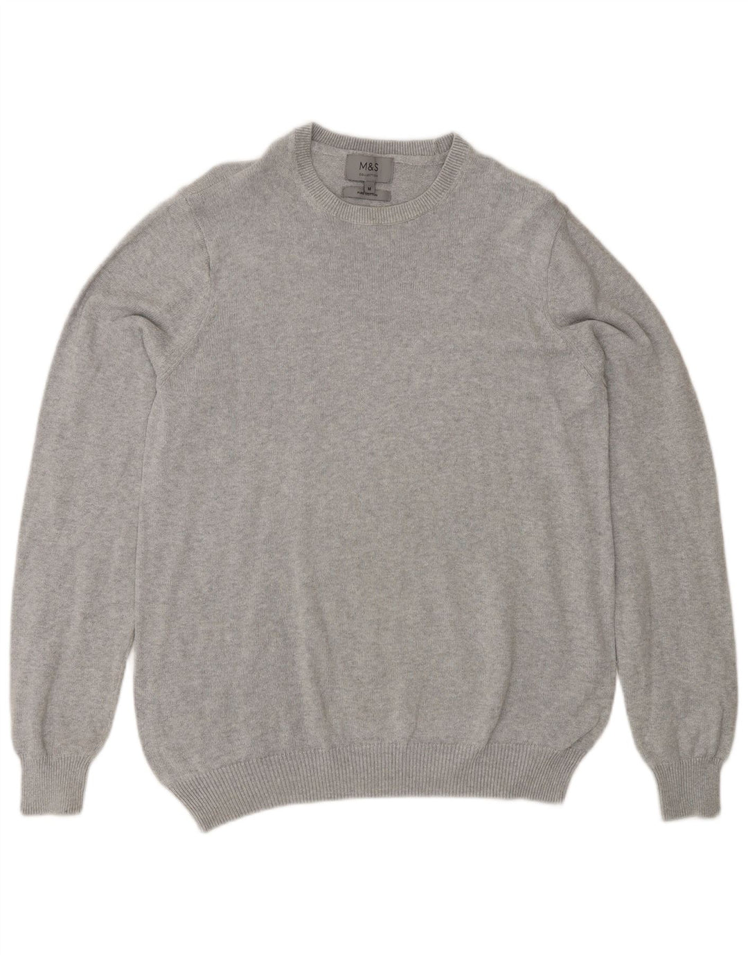 Maglione maglione girocollo da uomo Marks & Spencer in cotone grigio medio