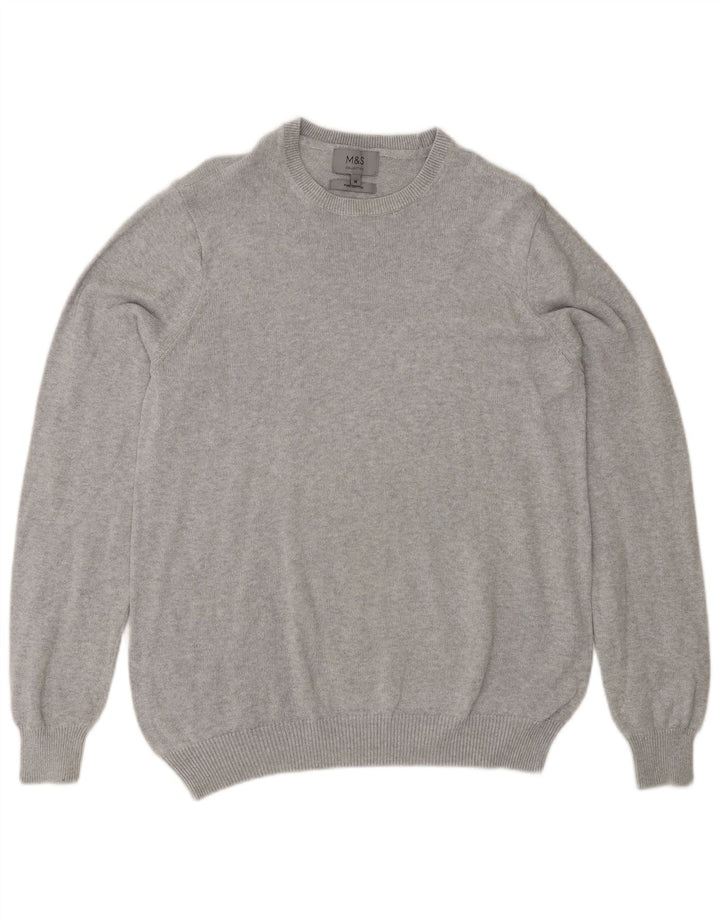Maglione maglione girocollo da uomo Marks & Spencer in cotone grigio medio