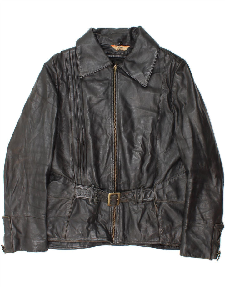 VINTAGE Womens Leather Jacket IT 48 XL Black Vintage Vintage and Second-Hand Vintage from Messina Hembry 