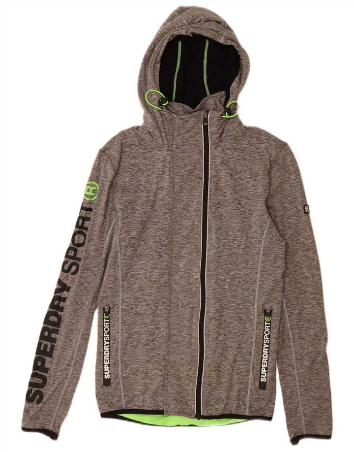 Maglione con cappuccio e zip grafica da donna SUPERDRY, vestibilità atletica, UK 12, grigio medio