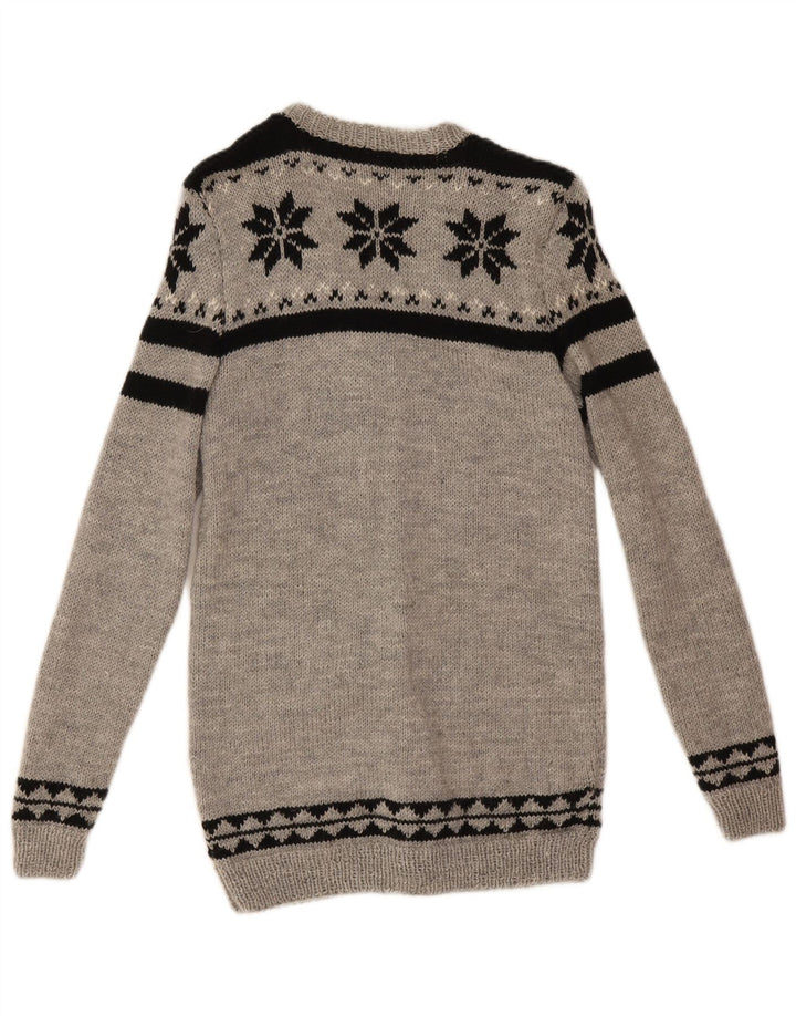 Maglione cardigan da donna vintage UK 12 Grigio medio Fair Isle