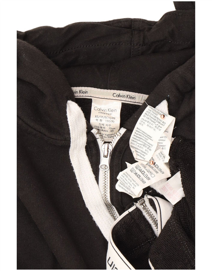CALVIN KLEIN Felpa con cappuccio e zip corta da donna UK 6 XS Nero Colourblock