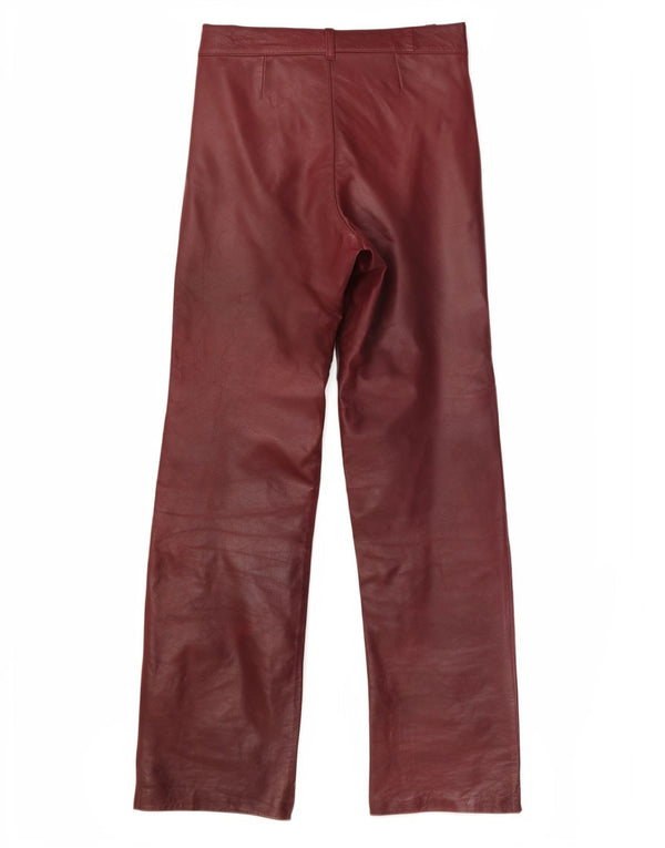 Vintage Womens Straight Leather Trousers W26 L29 Burgundy