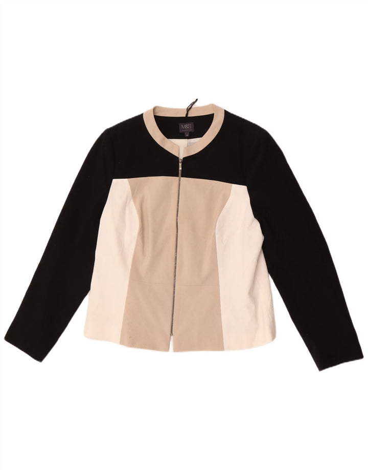 Giacca blazer con zip intera da donna Marks & Spencer UK 16 Large Beige Colourblock