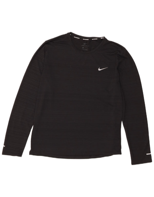 Nike Dri Fit Top da donna a maniche lunghe UK 16 grande poliestere a righe nere