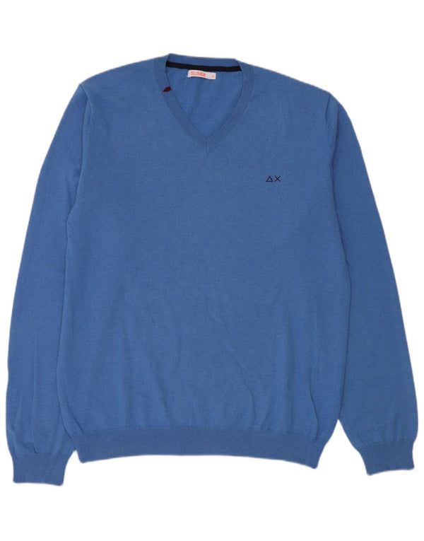 Maglione maglione da donna con scollo a V Sun68 UK 18 XL lana merino blu