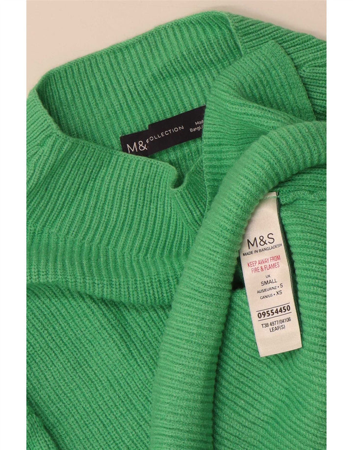 Maglione maglione a collo alto da donna Marks & Spencer UK 10 piccolo viscosa verde