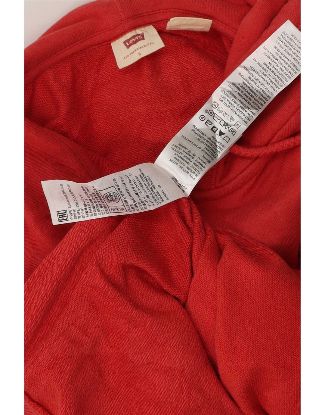 Maglione con cappuccio e zip oversize da donna Levi's UK 10 piccolo cotone rosso