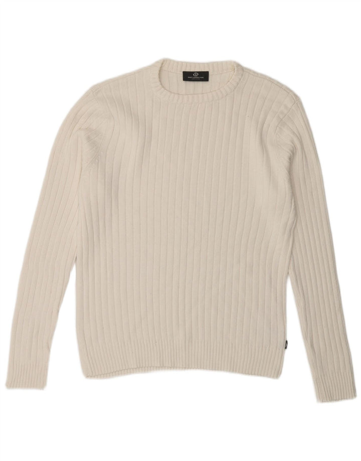 Maglione vintage da uomo girocollo piccolo in cotone bianco
