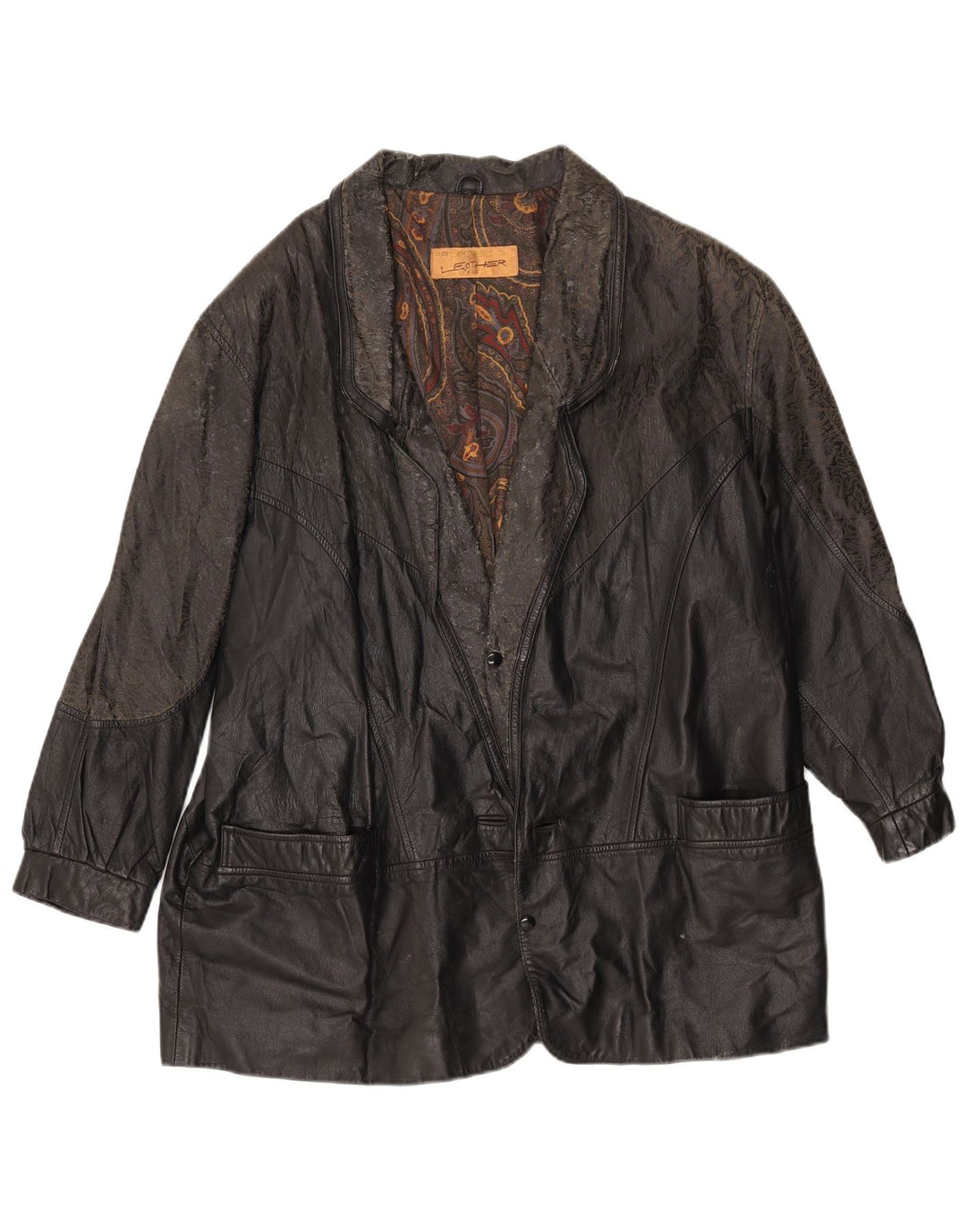 Giacca in pelle vintage da uomo vestibilità ampia IT 46 piccola in pelle nera