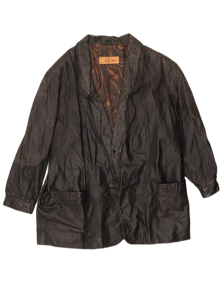 Giacca in pelle vintage da uomo vestibilità ampia IT 46 piccola in pelle nera