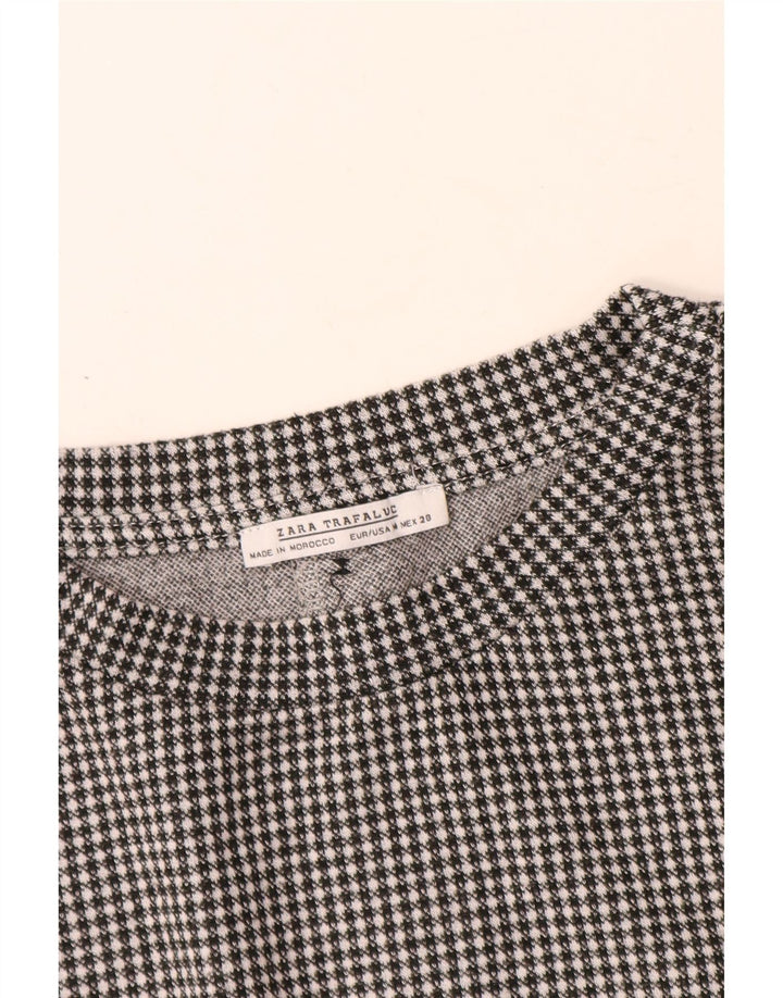 Top Zara a maniche lunghe da donna, UK 12, motivo a quadri nero medio