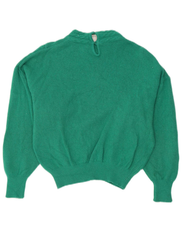 Maglione da donna vintage corto con collo alto IT 46 grande angora verde