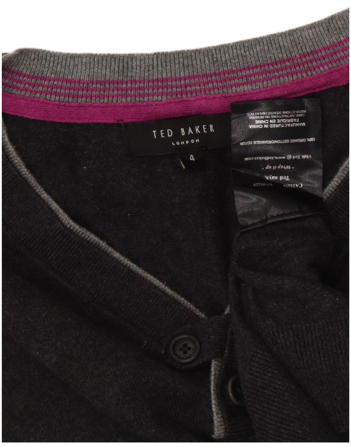TED BAKER Maglione da uomo con scollo a V taglia 4 grande in cotone grigio