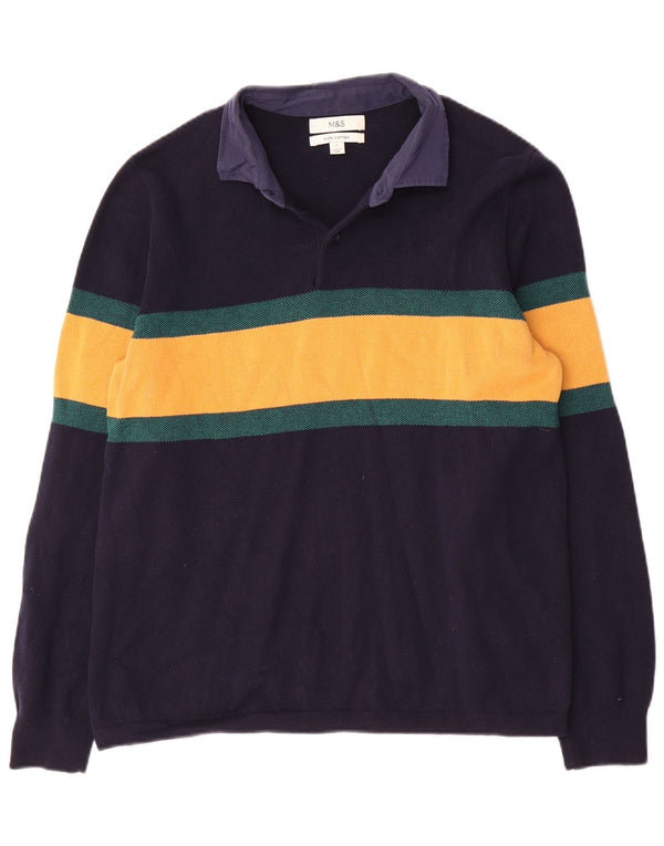 Marks & Spencer Maglione da uomo con collo alto a righe grandi blu navy