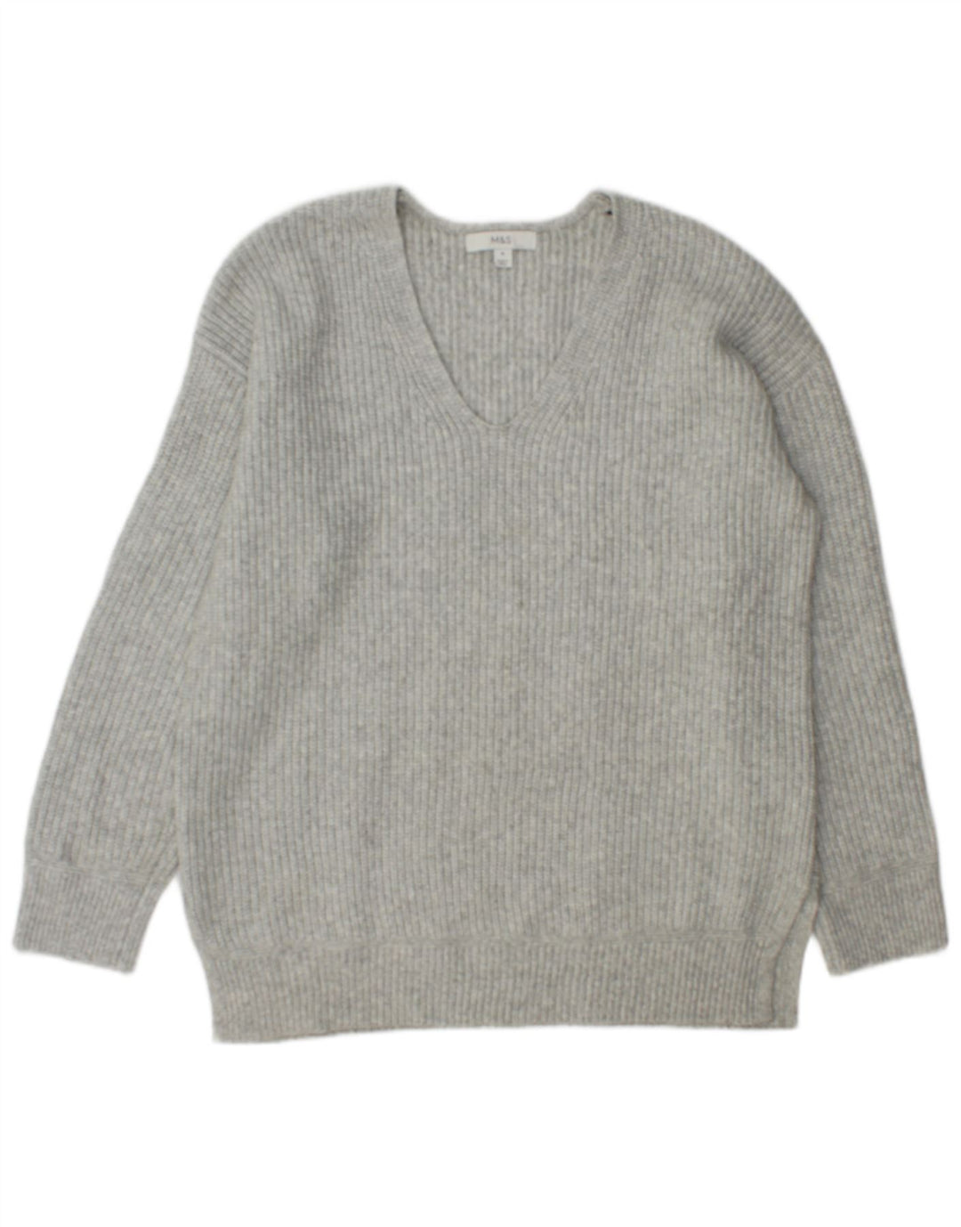 Maglione con scollo a V da donna Marks & Spencer UK 14 Poliestere grigio medio