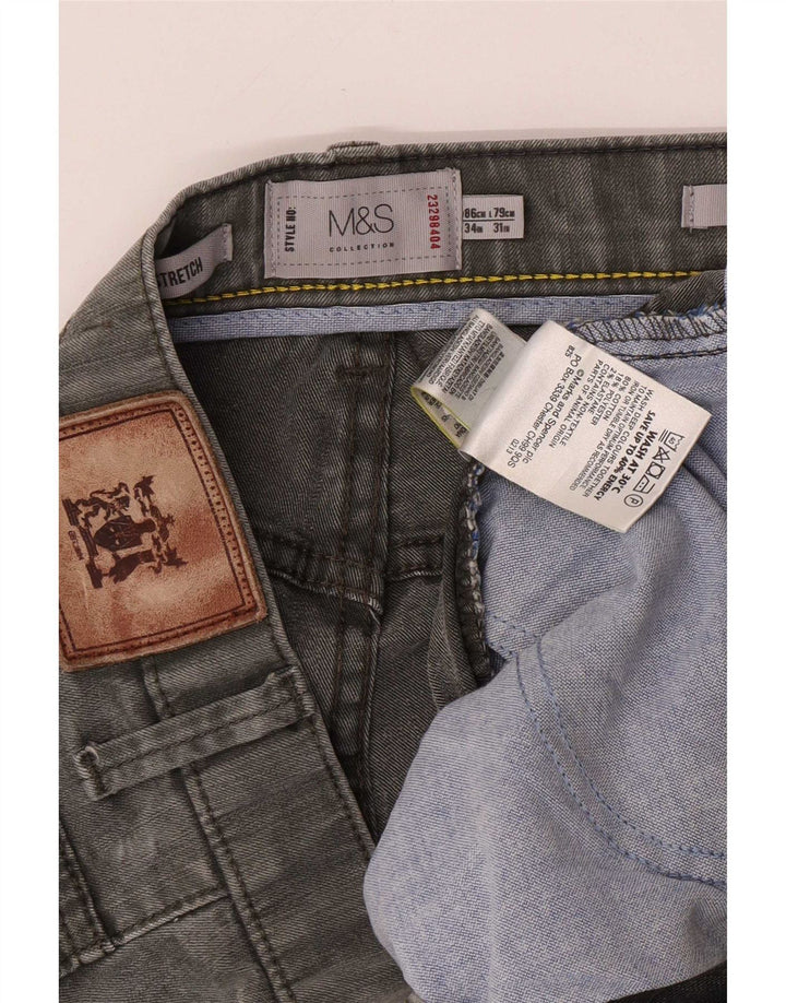 Jeans dritti regolari elasticizzati da uomo Marks & Spencer W34 L31 cotone grigio