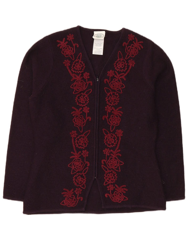 Maglione cardigan da donna Laura Ashley UK 12 Lana floreale viola medio