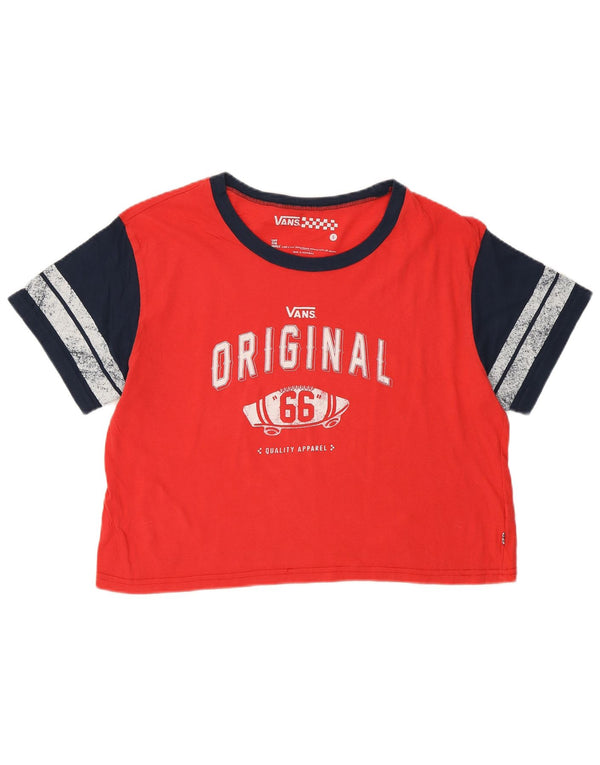 Maglietta corta da donna con grafica Vans UK 10 piccola in cotone a righe rosse