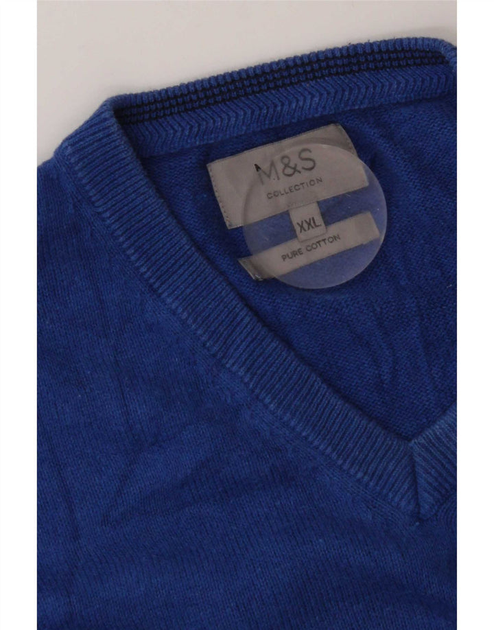 Maglione maglione con scollo a V da uomo Marks & Spencer 2XL cotone blu