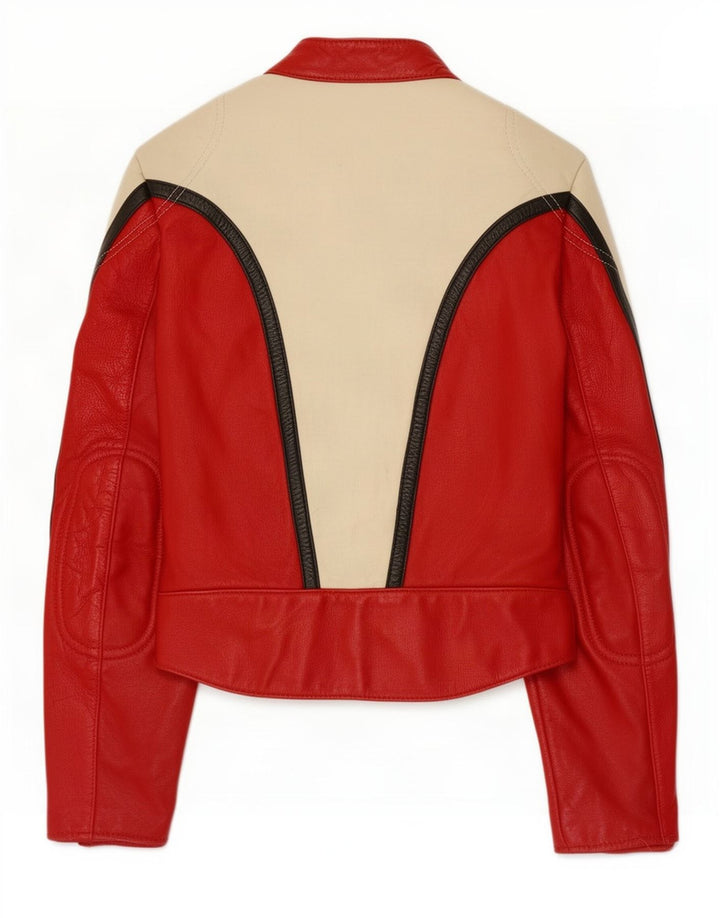 Giacca da pilota in pelle vintage da uomo EU 48 blocco colore rosso medio