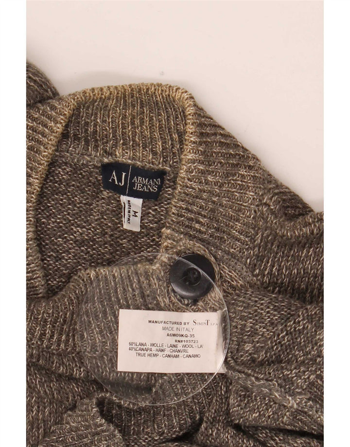 Armani Jeans Maglione da uomo con bottoni e collo in canapa screziata marrone medio