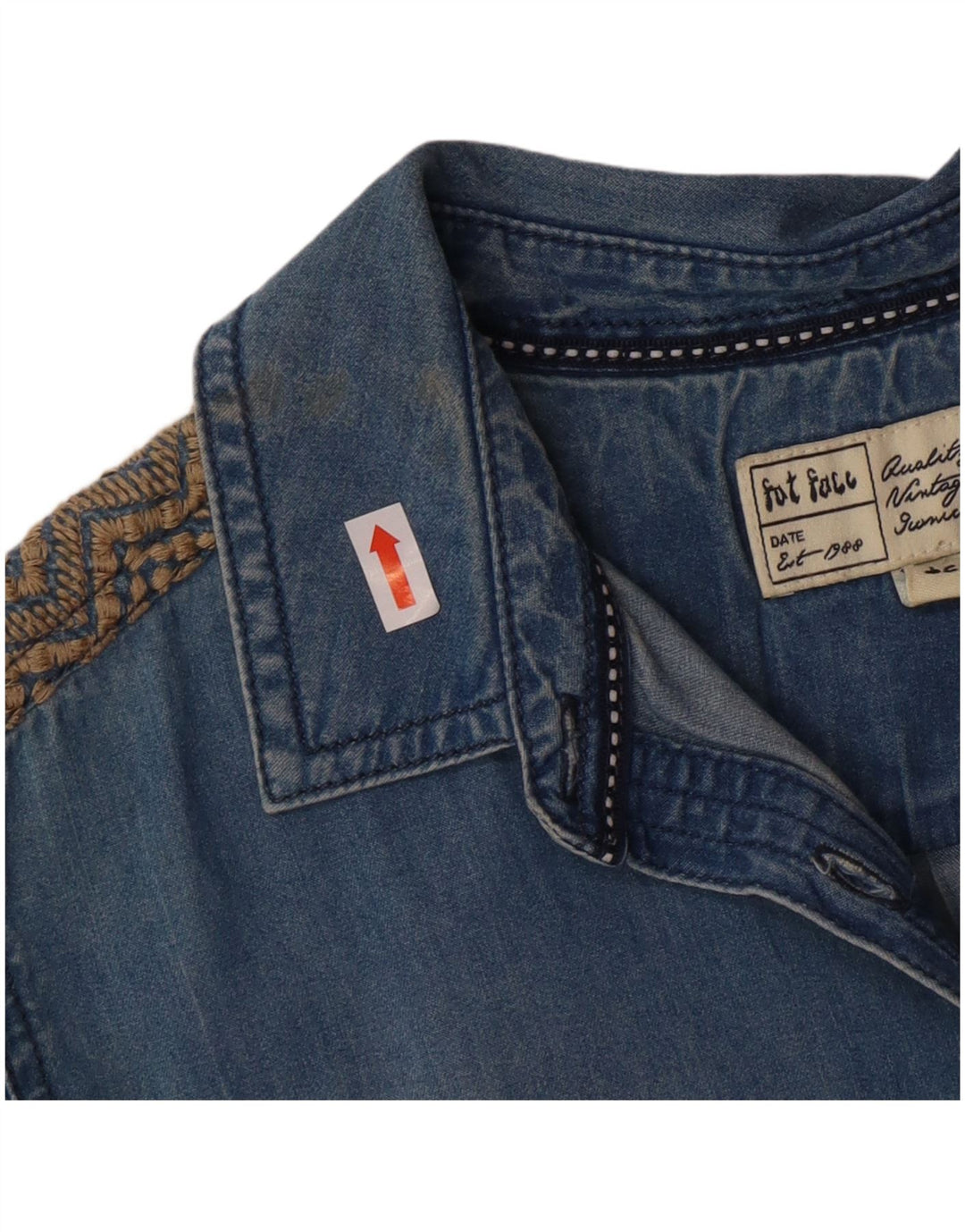 Camicia pullover in denim da donna Fat Face UK 12 Bohemien in cotone blu medio