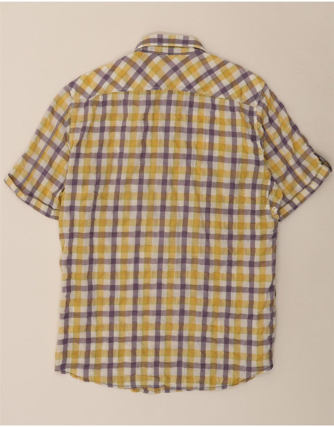Camicia a maniche corte da uomo Marlboro Classics 2XL in cotone a quadretti giallo