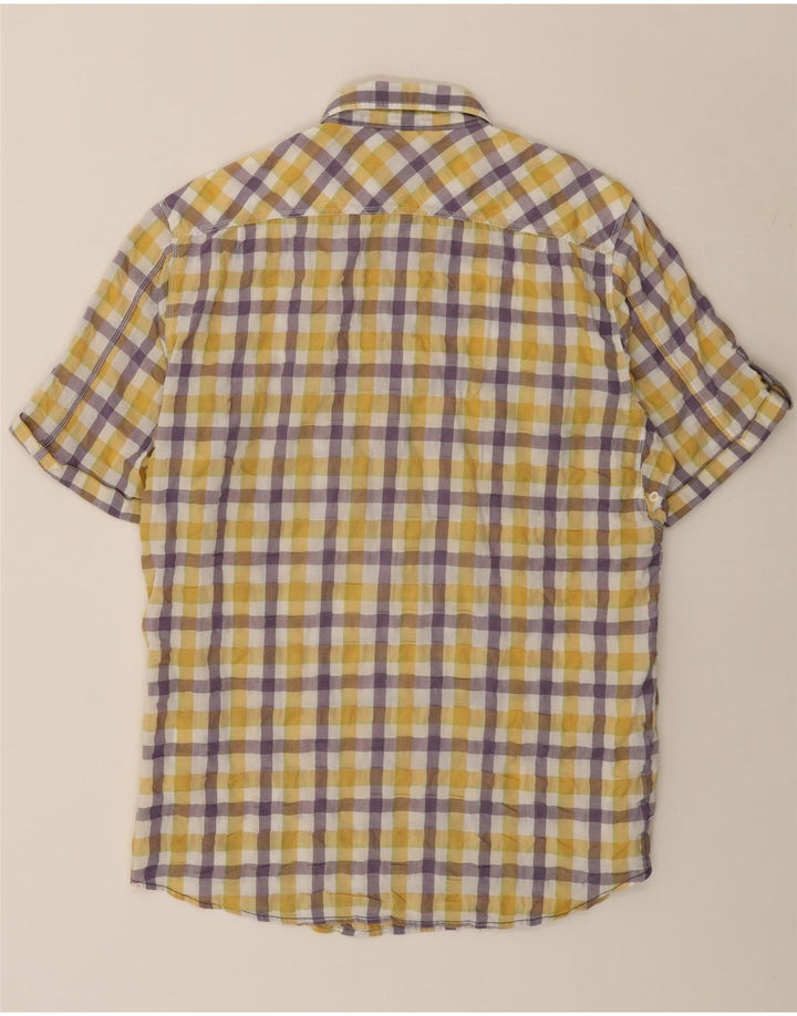 Camicia a maniche corte da uomo Marlboro Classics 2XL in cotone a quadretti giallo