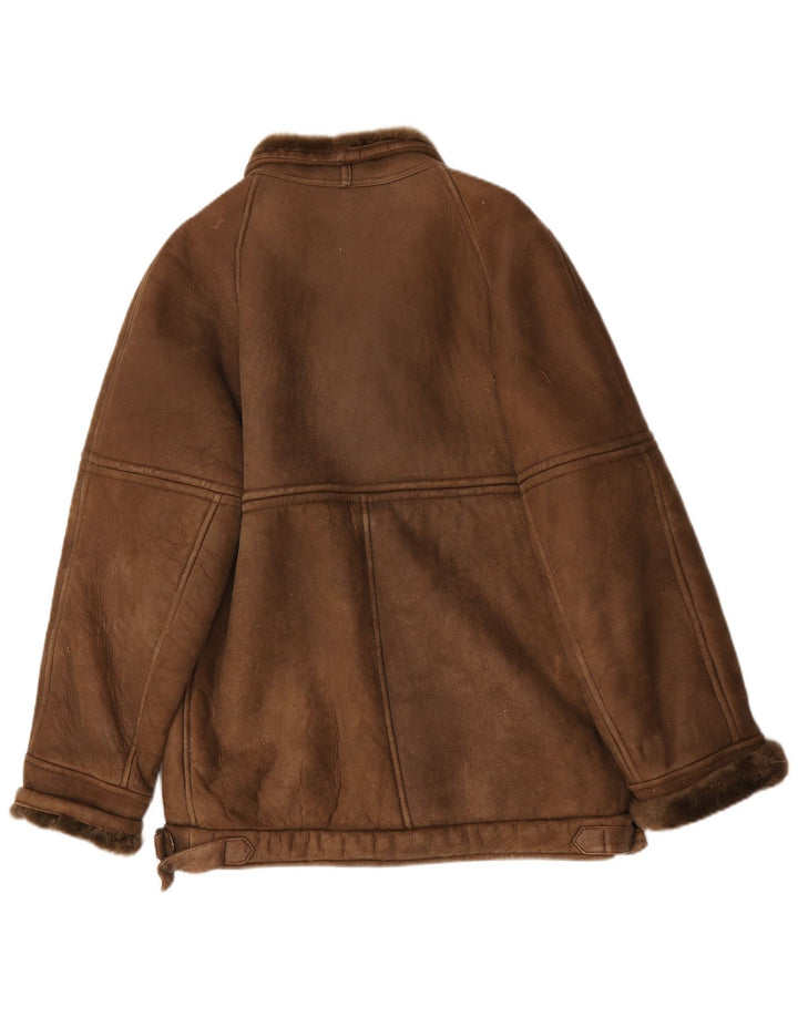 Giubbotto in shearling vintage da uomo IT 50 grande marrone